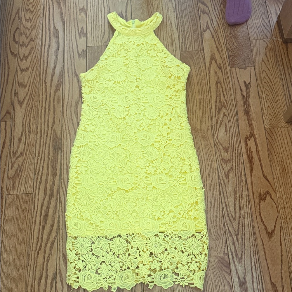 Yellow Lace Halter Dress